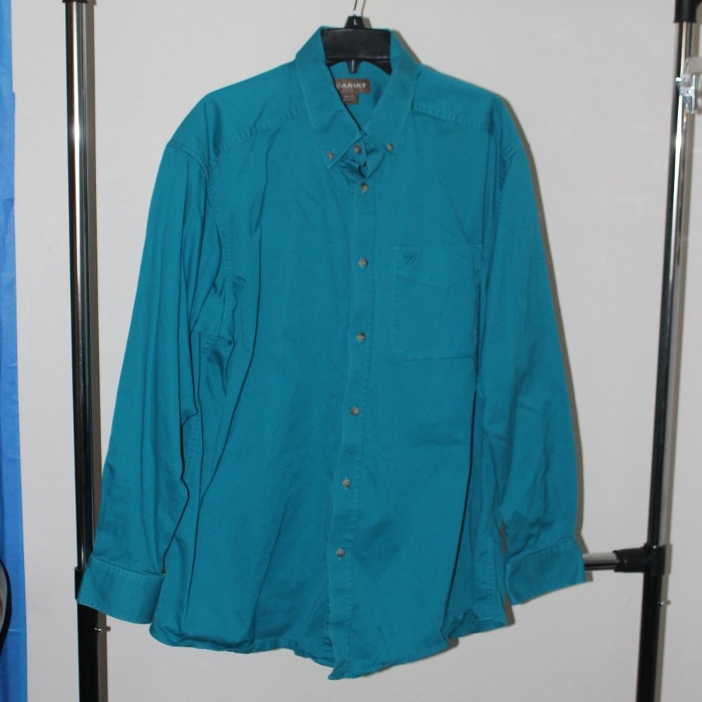 Men's Ariat teal long-sleeve shirt
